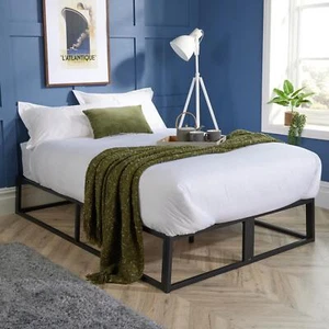 Cama con plataforma con marco de metal negra con soporte de listones - individual/pequeña doble/doble - Imagen 1 de 22