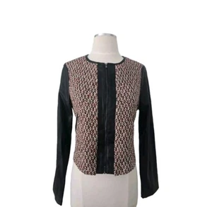 NWT BCBG MAXAZRIA Red, White, Black Tweed Faux Leather Zip Jacket Size Small - Picture 1 of 12