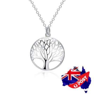 Потрясающий 925 пробы заполненное дерево жизни подвеска ожерелье подарок ювелирных изделий - Изображение 1 из 4