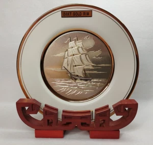 Edizione limitata CHOKIN ART PLATE 24 KT Gold RIM CLIPPER-SHIP con VAN HYGAN STAND - Foto 1 di 11