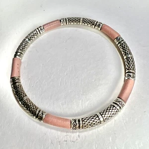 Vintage 925 Sterlingsilber rosa Leder Armreif Armband 21,25 g x 2,88 Zoll - Bild 1 von 7
