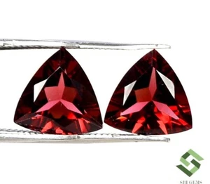Certified Natural Red Garnet Trillion Cut Pair 9x9 mm 4.44 CTS Loose Gemstones - Picture 1 of 6