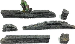 WWS Damaged Stone Wall And Pillars 6 Pcs - Wargaming 25mm - 28mm R10 - Picture 1 of 1