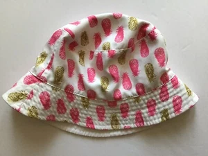 Girls Youth Bucket Hat White Pink Pineapple Ages 4 and up Reversible - Picture 1 of 7