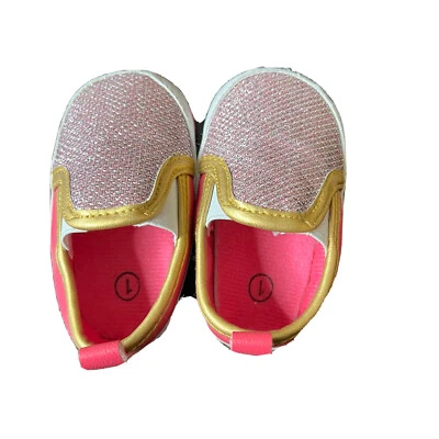 Zapatos de bebé rosa brillante sin encaje agarre antideslizante suela plana suave talla 1 Foto 1 de 4