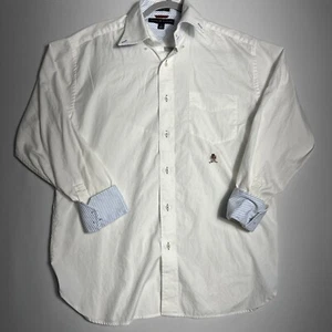 Tommy Hilfiger 80s 2 Ply Fabric Mens Button Down Shirt Size Med White Flip Cuff - Picture 1 of 7