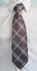 ERMENEGILDO ZEGNA Brown Plaids 100% Silk 59 Inches Long Men's Necktie - Picture 1 of 2