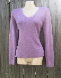 Metallic Knit Top Lightweight Sweater Size Ribbed Purple Sparkle V-Neck Popover - Picture 1 of 9