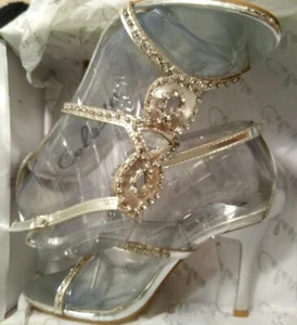 Sexy-women Celeste silver diamond open toe stiletto heels size 5.5 - Picture 1 of 11