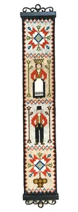 Folk Art Scandinavia Penn Dutch Rya Wool Wall Textile Iron End Bell Pull Vtg 37" - Picture 1 of 11