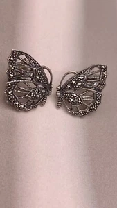 925 Silber Schmuck Ohrringe Markasit Steine Schmetterling Flügel Ohrstecker - Bild 1 von 5