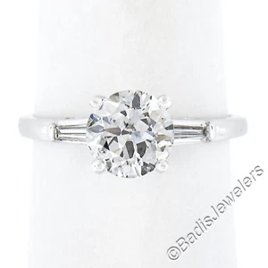 14K White Gold 1.29ct GIA Old Circular Brilliant Diamond Solitaire Baguette Ring - Picture 1 of 11