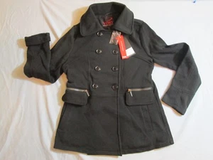 NUEVO CON ETIQUETAS Abrigo Chaqueta de Guisantes Yoki Niñas Negro Doble Pecho Grande MSP $67 - Imagen 1 de 7