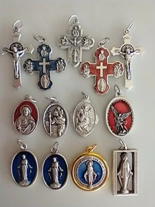 Catholic Lot Religious Medals Enamel Jesus Mary St Christopher Michael Benedict - Picture 1 of 6