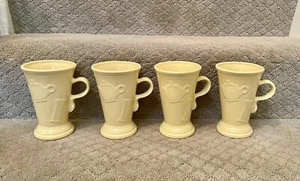 4 Periwinkle Yellow Fiesta Cappuccino Coffee Embossed Teapots Pedestal Cups Re - Picture 1 of 4