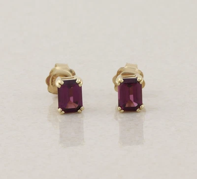 10k Yellow Gold Natural Rhodolite Garnet Earrings Stud Post 5/16" x 3/16" inch - Image 1 of 4