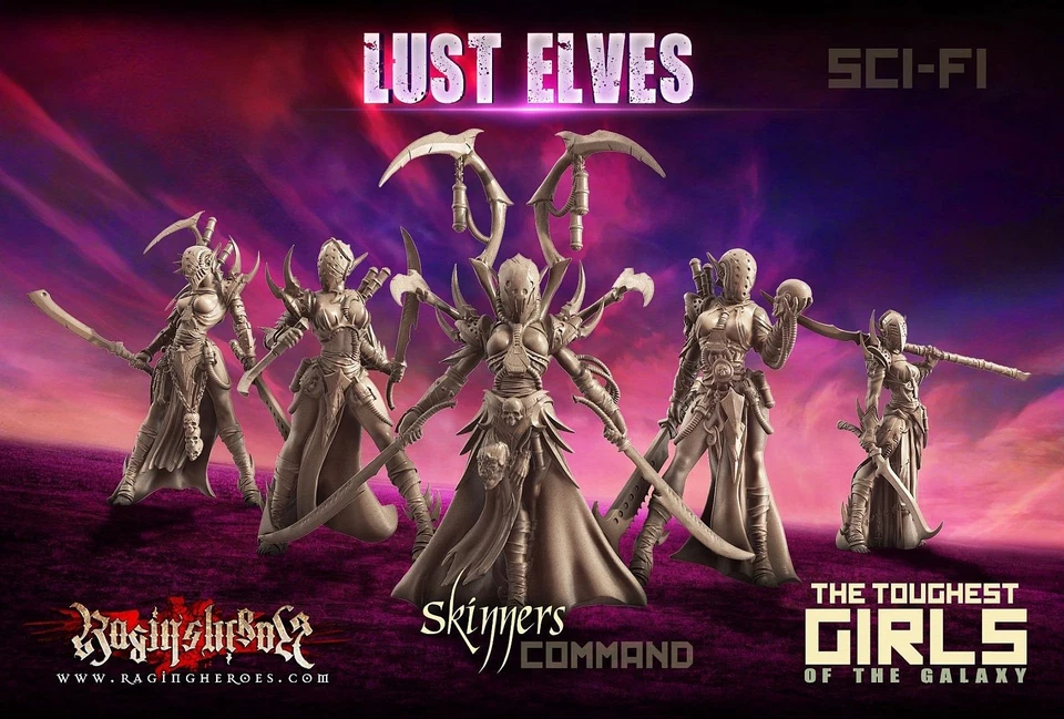 Raging Heroes Lust Elves Skinners Command Group Sci Fi Female Warriors 28mm W6 - Image 1 of 1