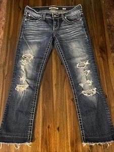 Pantalones de mezclilla BKE Stella Capri para mujer 29x25 elásticos desgastados dobladillo crudo - Imagen 1 de 9
