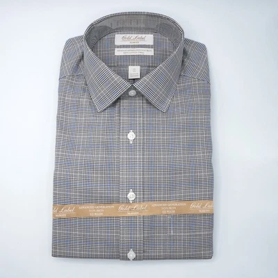 Roundtree Yorke Gold Label Shirt 15"-33" SLIM Dark Brown White Blue Non-Iron NWT - Image 1 of 4