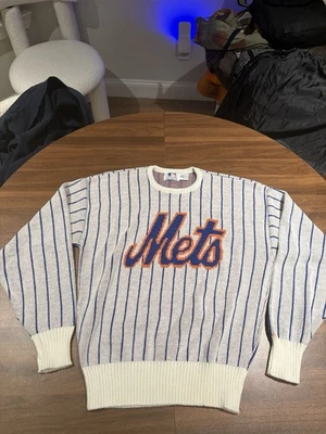 RARE Vintage Cliff Engle NEW YORK METS PINSTRIPE SWEATER Size Large Made In USA - Image 1 of 4