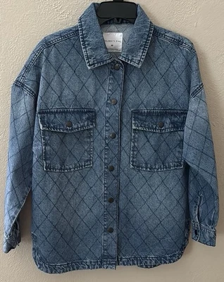 Celebrity Pink Women’s Cotton Quilt Diamond Print Denim Jacket XS Oversized - Image 1 of 4