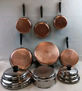 Revere Ware Fondo de Cobre 13 Piezas Ollas Sartenes Olla Sartén Vaporera Tapa LEER #1 - Imagen 1 de 24