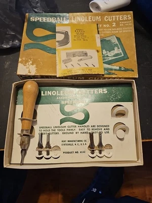 Cortadores de linóleo Speedball de colección 1 mango de embrague 4 cortadores caja original y papel Foto 1 de 4
