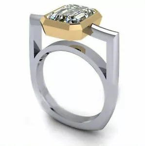 4+Ct White Moissanite Emerald Solitaire Halo 925 Silver Engagement Ring Size 7 - Picture 1 of 2