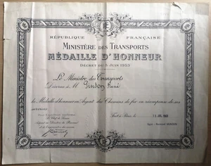 France, 1969, Vintage Railway Medal of Honor Brevet / Award Document - Picture 1 of 1