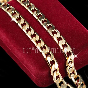 Mens Women 18K YELLOW GOLD FILLED 8MM DIAMOND CUT CURB CHAIN 60CM LONG NECKLACE - Picture 1 of 5