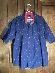 VTG Wrangler Short Sleeve Shirt Mens XXL Blue Pearl Snap Aztec Western - Picture 1 of 4