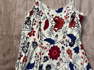 Worn 1x Old Navy Blue & Red Floral Print Spaghetti Strap Rayon Dress sz. L