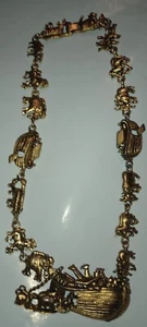 Unique Gold Tone Noah's Ark Animal Charm Link Necklace 18"  Jew#12 - Picture 1 of 8