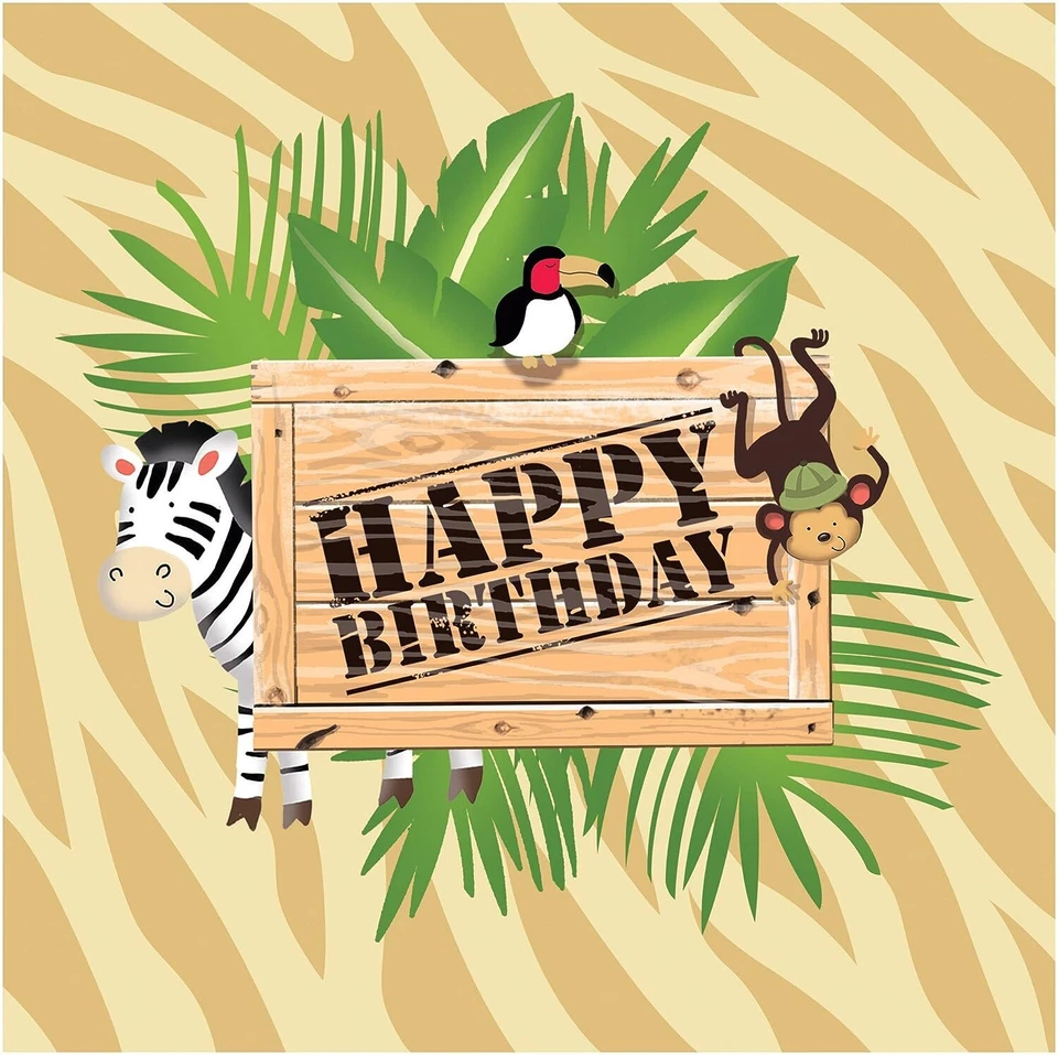 Safari Adventure Jungle Animals 1st Kids Birthday Party Paper Luncheon Napkins - Image 1 of 1
