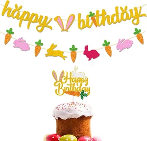 Bunny Birthday Decorations, Easter Happy Birthday Banner, Happy Easter Decoratio - Picture 1 of 12