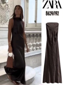 NEW ZARA AW24 GATHERED SATIN BROWN DRESS ZW COLLECTION 8659/192 VESTIDO SATINADO - Imagen 1 de 13