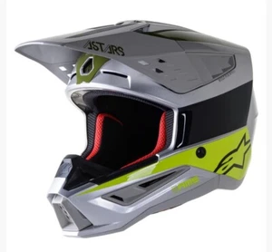 Alpinestars SM5 Bond Silver Yellow Green Off Road Dirt Bike Motorcycle Helmet S - Picture 1 of 16