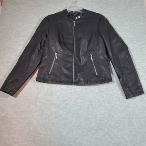Baccini Jacket Womens Large Black Biker Moto Faux Leather Full Zip - Picture 1 of 8