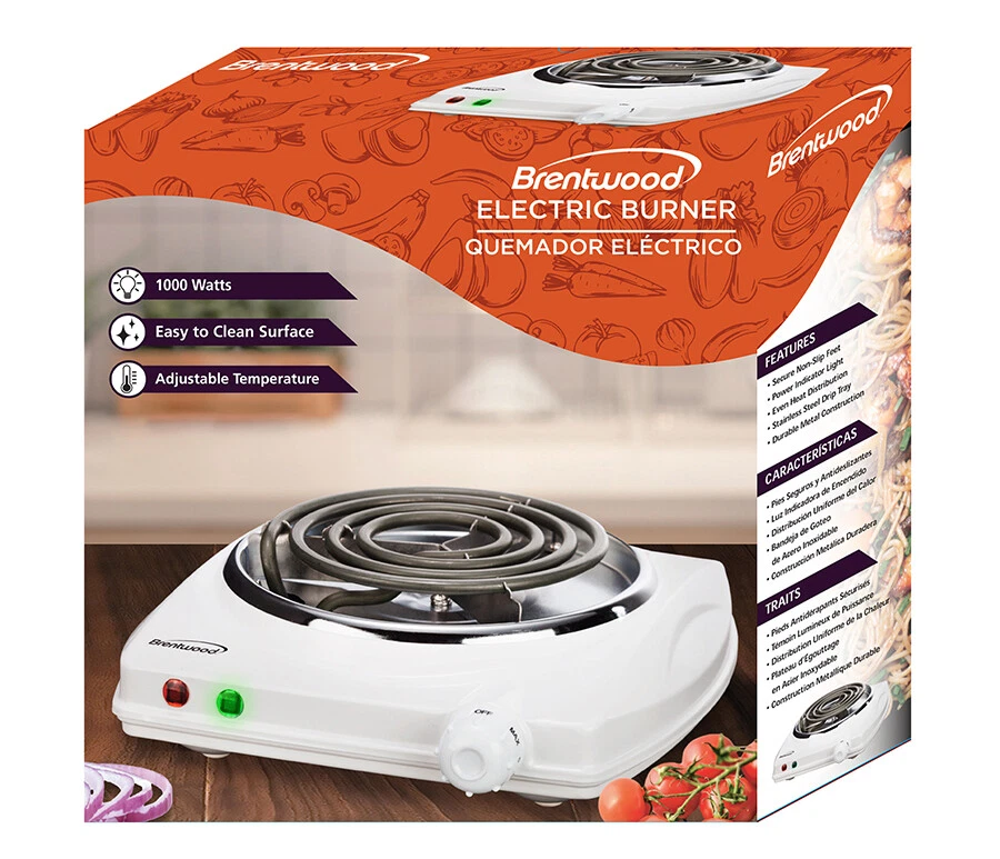 Quemador eléctrico individual Brentwood TS-322 1000 vatios calor ajustable blanco 120 V NUEVO Foto 1 de 4