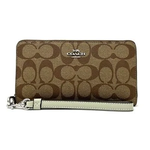 Cartera Coach Larga con Cremallera Alrededor en Lona Signature Caqui Claro Salvia C4452 - Imagen 1 de 8