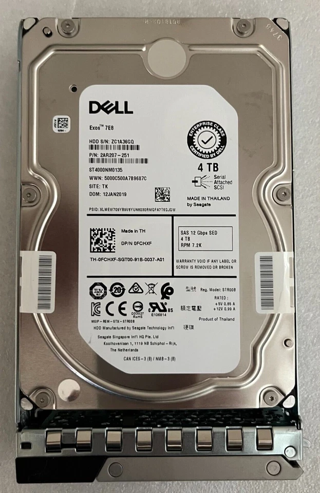 FCHXF DELL 4TB 7.2K SAS 3.5'' 12Gb/s SED HDD ST4000NM0135 0FCHXF 2AR207-251 R540 - Image 1 of 1