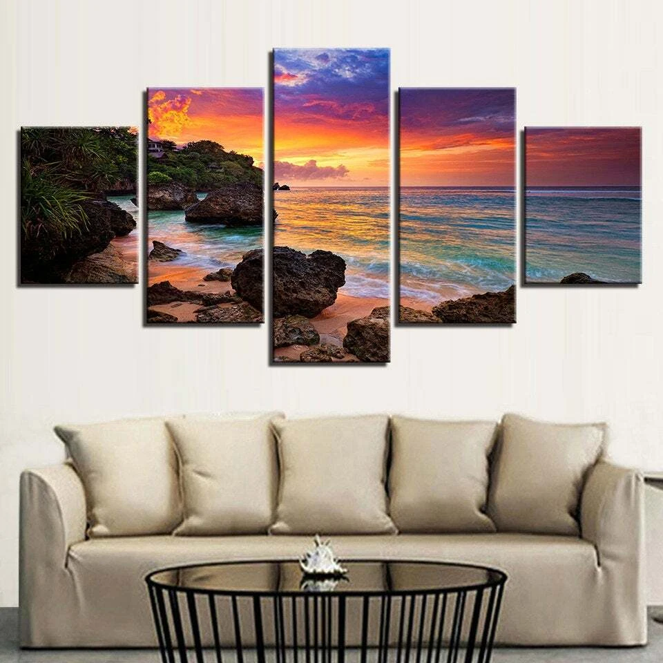 Multi Panel Print Hawaiian Beach Sunrise Canvas 5 Piece Wall Art Sunset Ocean - Image 1 of 4