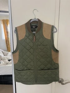 RRL Quilted Vest Men Size Small Green Leather Patch Hunting Double RL Full Zip - Picture 1 of 7