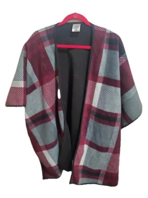 Poncho manta polar SERRA para mujer talla única ciruela y gris envolvente a cuadros Serra Foto 1 de 4