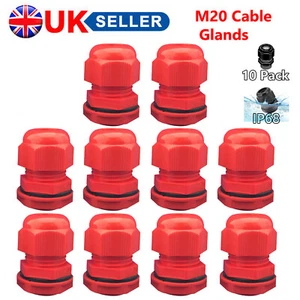 10er PACK M20 20MM IP68 ROT STOPFBUCHSE DRUCKVERSCHRAUBUNG WASSERDICHT UNTERLEGSCHEIBE MUTTER - Bild 1 von 1