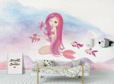3D Rosa Meerjungfrau ZHUC17359 Tapete Wandbild Fototapete Abnehmbarer Ann - Bild 1 von 4
