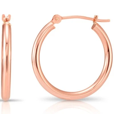 10K Real Solid Rose Gold Shiny Polished Round Creole Hoop Earrings All Sizes - Image 1 of 4