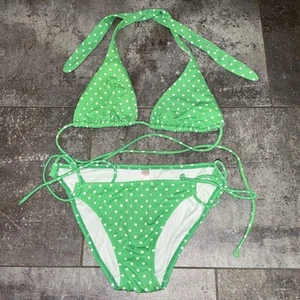 Y2K VTG Victoria’s Secret 2 Piece Bikini Green White Polka Dot S Bottoms, L Top - Picture 1 of 7