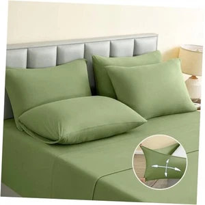 Jersey Knit Sheet Set 6 Pieces, Stretch Super Soft and Queen Sage Green - Picture 1 of 7