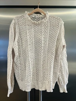 Suéter de algodón Sundance L/XL para mujer tejido abierto cuello con volantes Foto 1 de 4